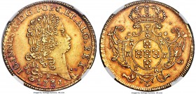 João V gold 12800 Reis (Dobra) 1731/0-R MS61 NGC, Rio de Janeiro mint, KM140, Russo-197a. Type 1 Shield (Oval). Mint State and quite attractive for th...