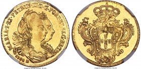 Maria I & Pedro III gold 3200 Reis 1781-B MS61 NGC, Bahia mint, KM150, Fr-78, LMB-O476. A superior example in all regards with outstanding surfaces th...