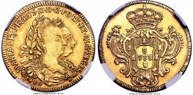 Maria I & Pedro III gold 3200 Reis 1782-B AU55 NGC, Bahia mint, KM150, Russo-477. A mildly circulated example with a darkened-gold flan, showing the d...