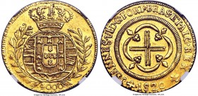 João VI gold 4000 Reis 1820-(B) MS62 NGC, Bahia mint, KM327.3, Russo-581. Lightly toned, and with boldly executed design features, this absolute rarit...