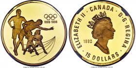 Elizabeth II gold Off-Metal Proof 15 Dollars 1992 PR68 Ultra Cameo NGC, Royal Canadian mint, cf. KM215 (for original type in silver). 1992 Olympics se...