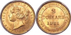 Newfoundland. Victoria gold 2 Dollars 1881 MS64 PCGS, London mint, KM5. An elite survivor of the date, almost never seen approaching the gem grade, wi...