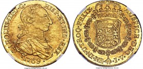 Charles III gold 8 Escudos 1769 NR-V MS62 NGC, Nuevo Reino mint, KM41, Restrepo-M71.14. A spectacular offering of this rare assayer issue, wherein eve...
