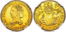 Republic gold 4 Escudos 1838-ST AU50 NGC, Quito mint, KM19. A strong example of this rarely offered type, shown here with warm, reddish tones that cli...