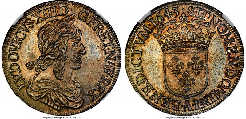 Louis XIII Ecu de 60 Sols 1643-A (Point) MS63 NGC, Paris mint, KM129.1, Dav-3797...