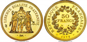Republic gold Proof Piefort 50 Francs 1975 PR66 Ultra Cameo NGC, Paris mint, KM-P537. Mintage: 74. A low-mintage issue, virtually pristine, displaying...