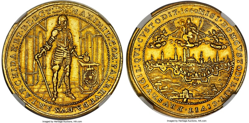 Bavaria. Maximilian I gold 5 Ducat 1640 AU58 NGC, KM268, Fr-196. Featuring the g...