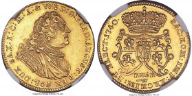 Saxony. Friedrich August II gold 2 Ducat 1740-FWoF MS62 NGC, Dresden mint, Fr-2843. 6.96gm. A spectacular example of coinage from the Dresden mint, pr...