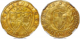 Commonwealth gold Unite 1651 AU55 NGC, KM395.1, S-3208, N-2715. 8.79gm. A pleasing Almost Uncirculated specimen of this popular issue. Commonwealth co...