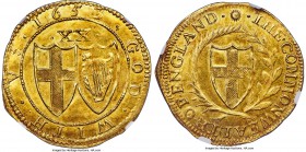 Commonwealth gold Unite 1653 MS63 NGC, KM395.1, S-3208, N-2715. Tied for the finest-graded example of the date by either NGC or PCGS, an enchanting ch...