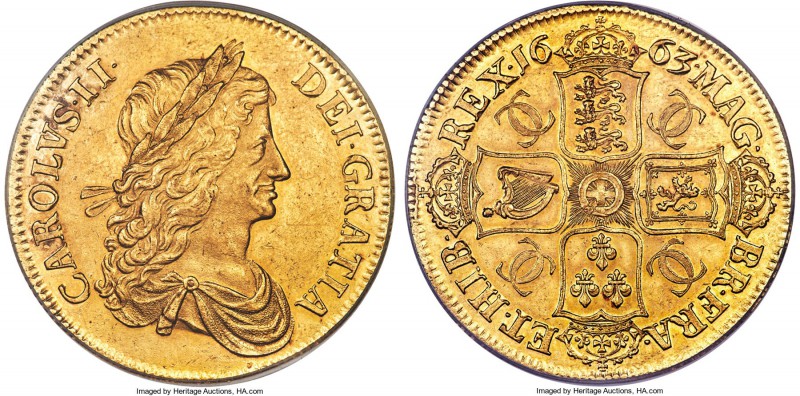 Charles II gold Proof Pattern Crown 1663 PR58 PCGS, W&R-51, ESC-356 (R6). By Joh...