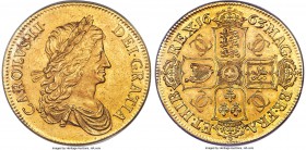Charles II gold Proof Pattern Crown 1663 PR58 PCGS, W&R-51, ESC-356 (R6). By John Roettiers. An incomparable Proof pattern struck in gold that feature...