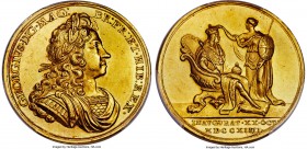George I gold Specimen Coronation Medal 1714 SP62 PCGS, MI-424-9, Eimer-470. 34mm. By John Croker. A rare offering as the reported mintage in gold was...