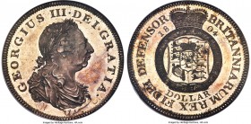 George III silver Proof Pattern "Garter" Dollar 1804 PR66 NGC, KM-Pn66, ESC-182, Davis-21. Plain edge. C.H.K. on truncation. Struck over a Spanish col...