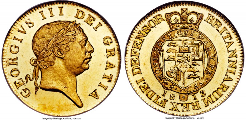George III gold Proof "Military" Guinea 1813 PR64 Cameo NGC, KM664, S-3730, W&R-...