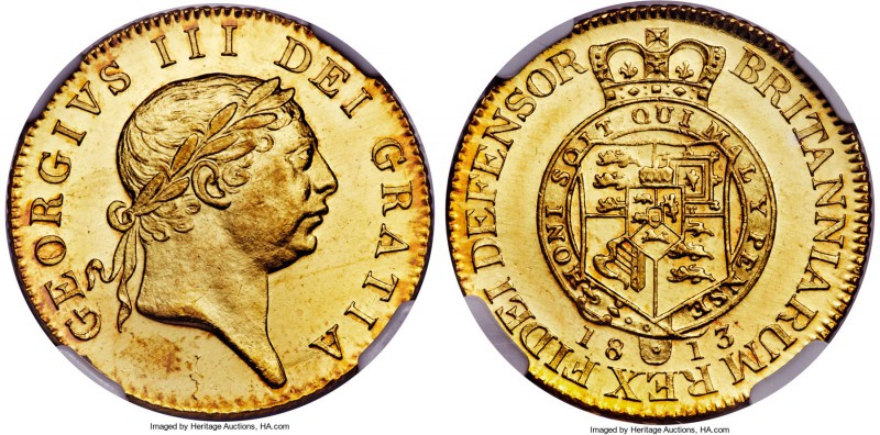 George III gold "Military" Guinea 1813 MS64 NGC, KM664, S-3730. Tied for highest...