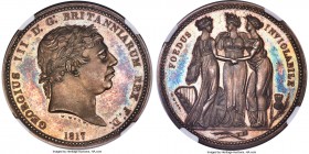 George III silver Proof Pattern "Three Graces" Crown 1817 PR64+ Cameo NGC, KM-PnA77, L&S-152, ESC-2020 (R2). Plain edge. By William Wyon. A veritable ...