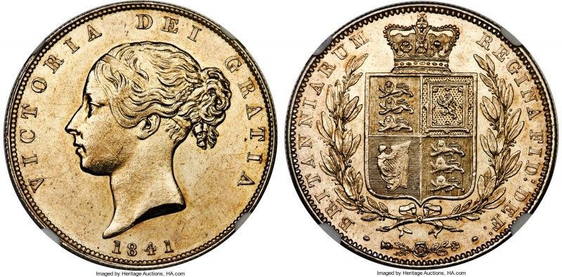 Victoria 1/2 Crown 1841 MS63+ NGC, KM740, S-3888, ESC-2176 (R3). The single-high...