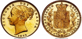 Victoria gold Proof Sovereign 1853 PR65 NGC, KM736.1, S-3852D. A richly colored specimen from the rare 1853 Proof Set, firmly in the gem-level grade c...