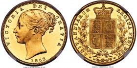 Victoria gold Proof Sovereign 1853 PR63 Cameo NGC, KM736.1, S-3852D. An immensely popular, and rare Proof Sovereign issued exclusively as part of the ...