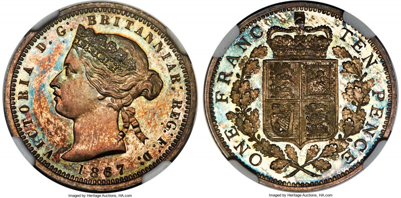 Victoria silver Proof Pattern 10 Pence (Franc) 1867 PR66 Cameo NGC, ESC-3167 (R3...