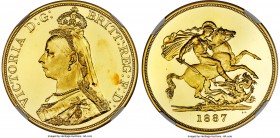 Victoria gold Proof 5 Pounds 1887 PR66 Ultra Cameo NGC, KM769, S-3864. Mintage: 797. A phenomenal specimen, one which defies all logic in its existenc...
