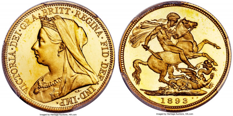 Victoria gold Proof Sovereign 1893 PR67 Deep Cameo PCGS, KM785, S-3874. At almos...