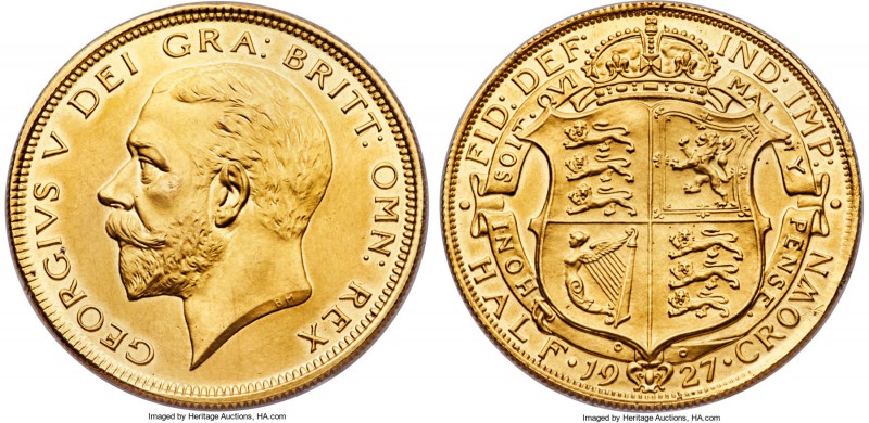 George V gold Proof Pattern 1/2 Crown 1927 PR62 NGC, 17.91gm, cf. S-4032, W&R-42...