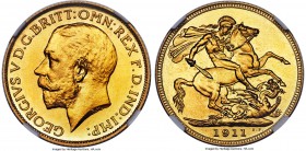 George V 4-Piece Certified gold Proof Set 1911 NGC, 1) 1/2 Sovereign - PR65 Cameo, KM819, S-4006 2) Sovereign - PR65, KM820, S-3996 3) 2 Pounds - PR65...