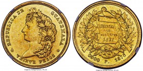Republic gold 20 Pesos 1878-F MS62 NGC, KM199, Fr-44. "F" is for Johann Baptist Frener, the Guatemala Mint's director and main engraver at the time. O...