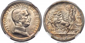 Vittorio Emanuele III 5 Lire 1914-R MS65 NGC, Rome mint, KM56, Dav-144, Pag-708. Obv. Uniformed bust right. Rev. Italia, in military attire, holding b...