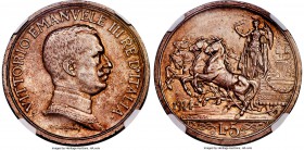 Vittorio Emanuele III 5 Lire 1914-R MS64 NGC, Rome mint, KM56.  Rome mint, KM56, Dav-144, Pag-708. Obv. Uniformed bust right. Rev. Minerva, holding br...