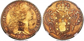 French Colonial gold Regulated/Countermarked 20 Livres ND (c. 1805) AU55 NGC, KM32, Gordon-18. Type B "20 over eagle" counterstamp on imitation Brazil...
