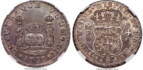 Philip V Milled 4 Reales 1733 MX-MF MS63 NGC, Mexico City mint, KM94. An extremely rare one-year issue with MX mintmark. Representatives from this col...