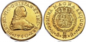 Ferdinand VI gold 8 Escudos 1750 Mo-MF MS61 NGC, Mexico City mint, KM150, Onza-600. The highest grade level for this elusive type at NGC, joint with j...