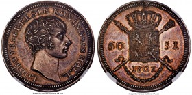 Kingdom of Holland. Louis Napoleon silver Pattern 50 Stuivers 1807 MS63 NGC, by J. G. Holzhey, Sch-140, V.G.-1540. Of utmost rarity, this pattern is p...