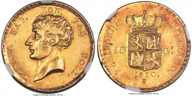 Kingdom of Holland. Louis Napoleon gold 10 Gulden 1810-B MS62 NGC, Utrecht mint, KM33, Fr-321, Schl-59. The quintessential type coin of the Napoleonic...