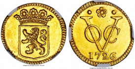 Dutch Colony. United East India Company gold Specimen Duit 1726-VOC SP63 NGC, KM70b, Scholten-8. Holland issue. A spectacular find and undoubtedly a o...