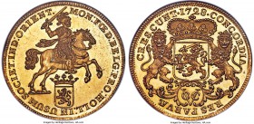 Dutch Colony. United East India Company (VOC) gold Proof Pattern Ducaton (Rider) 1728 PR64 NGC, KM71a, cf. Dav-417, Scholten-31 (RRR). 42mm. 40.15gm. ...