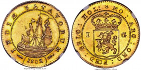 Dutch Colony. Batavian Republic gold Gulden 1802 MS64 NGC, Enkhuizen mint, cf. KM83a, Sch-489 (RRR). 12.30gm. Off-metal striking in gold. An exceeding...