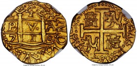 Philip V gold Cob 4 Escudos 1710 L-H MS64 NGC, Lima mint, KM37, CT-213. A scintillating rarity and more than likely one of the finest known. With only...