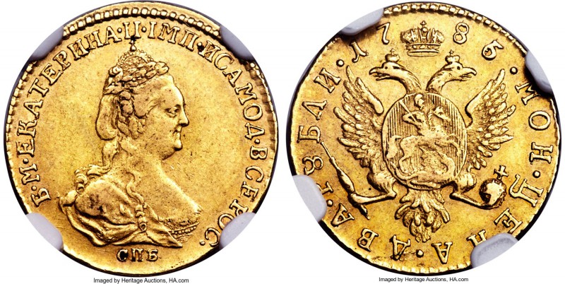 Catherine II gold 2 Roubles 1786/5 AU50 NGC, KM-C77c, FR-134, cf. Uzd-4089, cf. ...