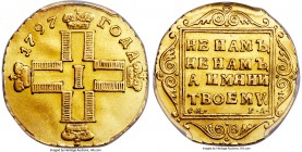 Paul I gold Ducat 1797 CM-ГЛ AU50 PCGS, St. Petersburg mint, KM-C103, Bitkin-13 (R1), Fr-143, Sev-363A. Obv. Crowned, cruciform initials. Rev. Four-li...