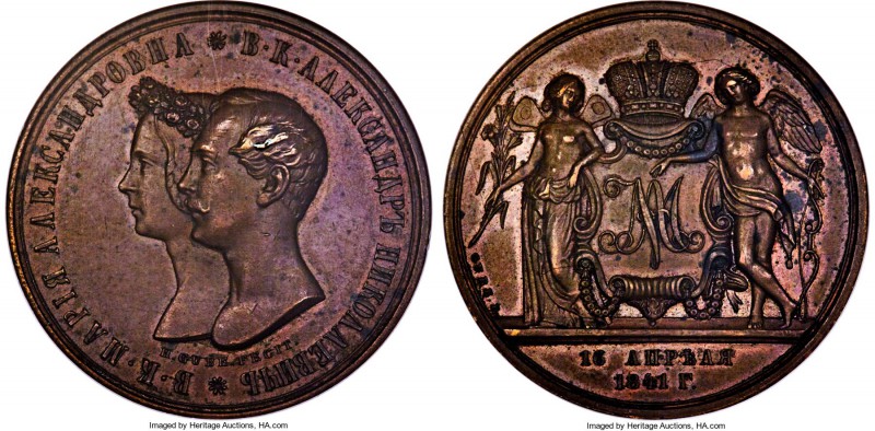 Nicholas I copper "Marriage" Medallic Rouble 1841 MS61 NGC, Bitkin-M904 (R3), Se...