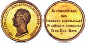 Alexander II gold Specimen Award Medal ND (c. 1829) SP61 PCGS, by R. Gannemann, Obverse as Diakov-625.1, but with a different reverse. Obv. Bust of Al...