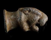 A ROMAN BRONZE PANTHER HEAD ATTACHMENT Circa 1st-3rd century AD. Large panther head with hollow cylindrical extension for attachment at the back. L 58...