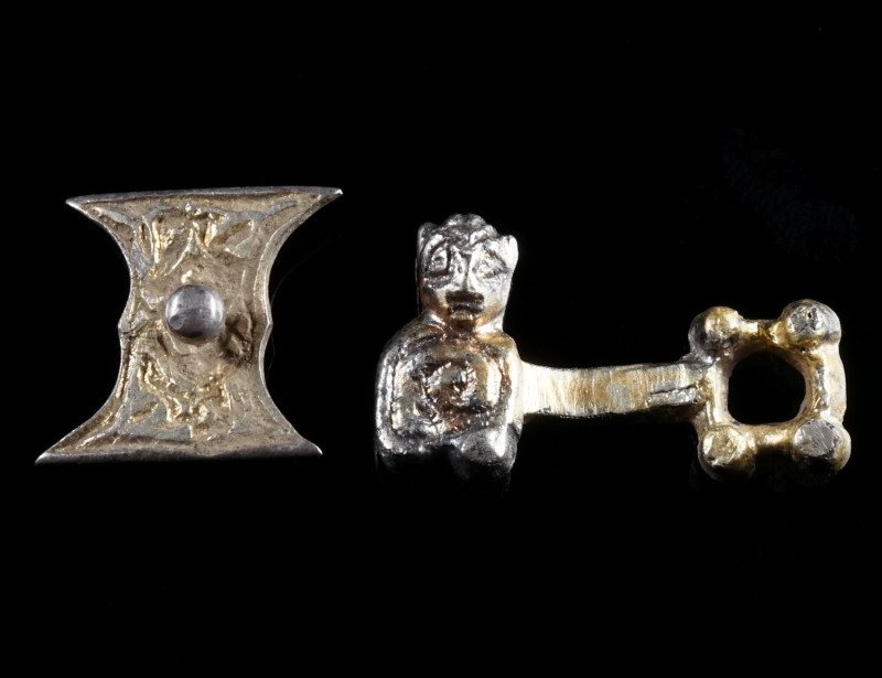 TWO BYZANTINE/MEDIEVAL SILVER-GILT ADORNMENTS Circa 12th-15th century AD. One pa...