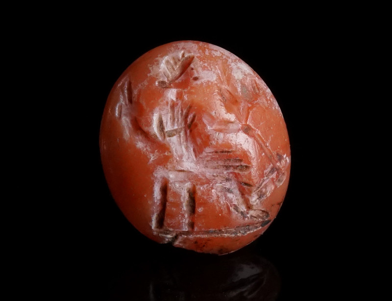 A ROMAN CARNELIAN INTAGLO WITH CERES/FORTUNA Circa 2nd-3rd century AD. Small ova...