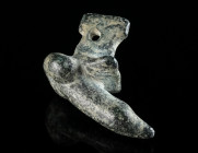 A ROMAN BRONZE PHALLIC AMULET Circa 2nd-3rd century AD. Pierced for suspension/attachment. These amulets (fascina) were thought to bring good luck and...