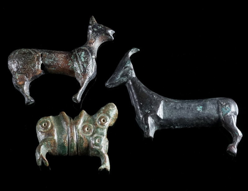 A GROUP OF THREE BYZANTINE BRONZE FIGURAL PADLOCKS Circa 6th-9th century AD. Thr...